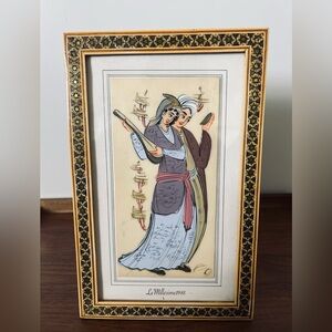 Vintage Oriental Miniature Painting Romantic Couple Scene